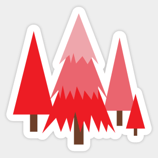 Pine trees on the hill in reds and pinks Sticker